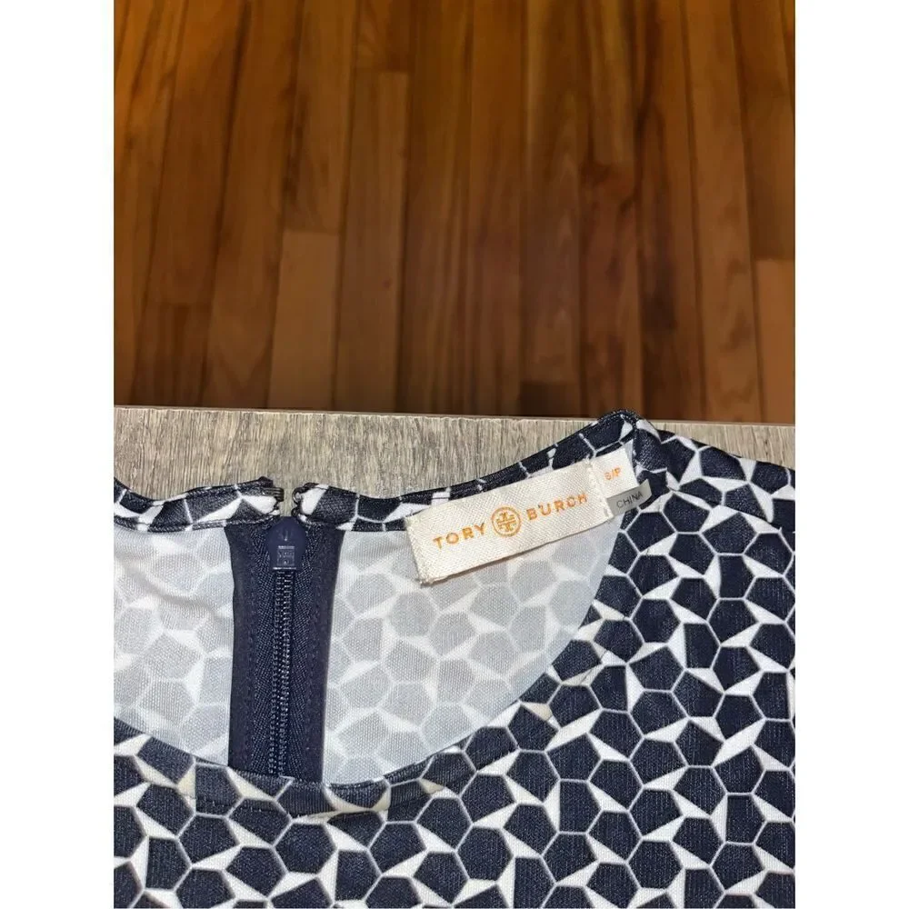 Tory Burch Terserra Navy White Geometric Print Dress Small